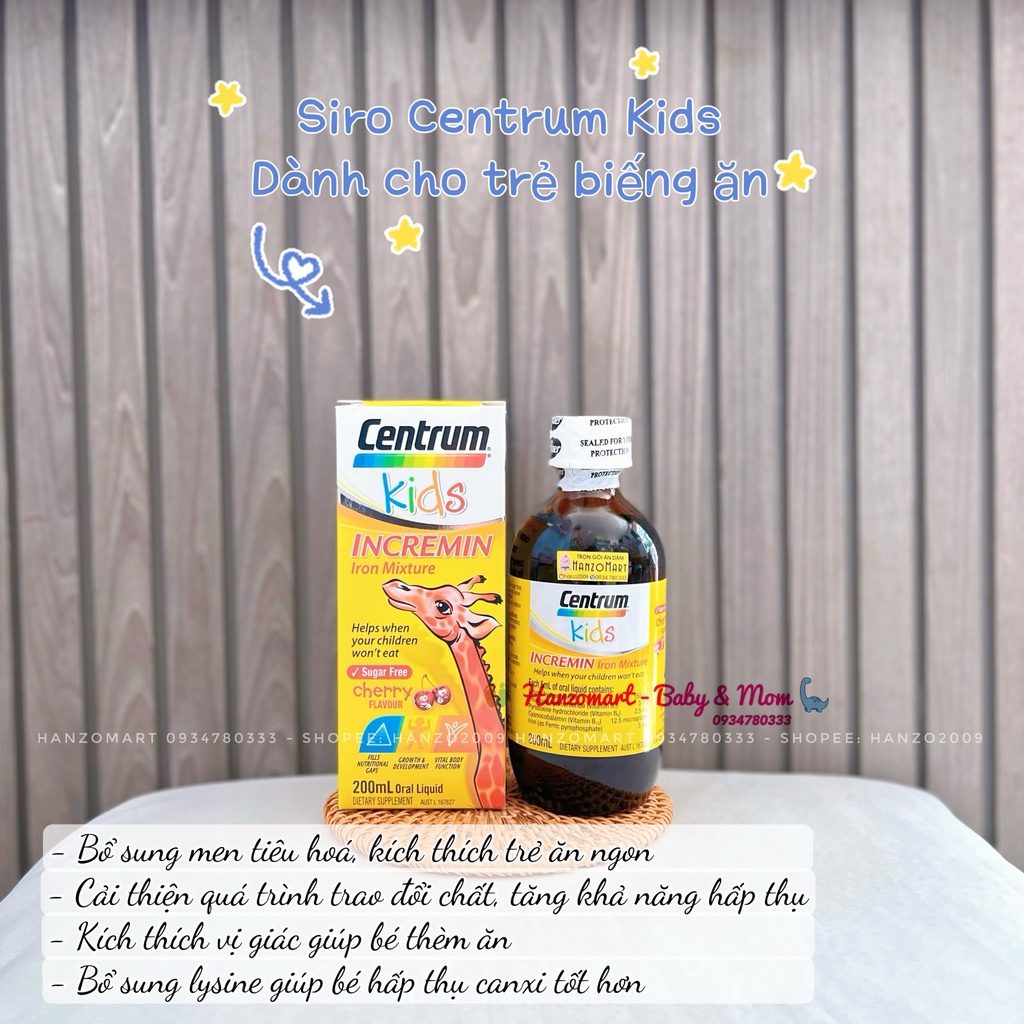 Centrum Kids Biếng Ăn Incremin Iron Mixture Vị Cherry - CHUẨN ÚC | CHAI 200 ML |