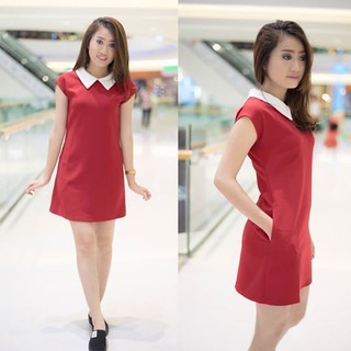 Đầm suông cổ sơ mi tay con