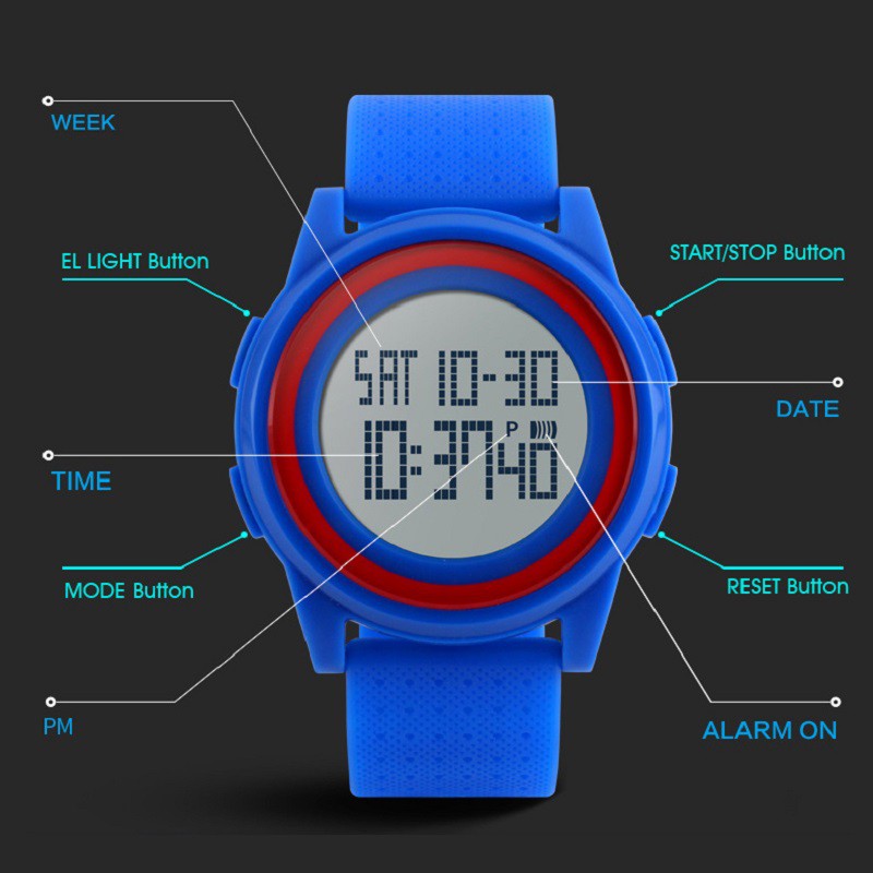 Đồng Hồ Điện Tử SKMEI 1206 Dây Cao Su Chống Thấm Nước 30M