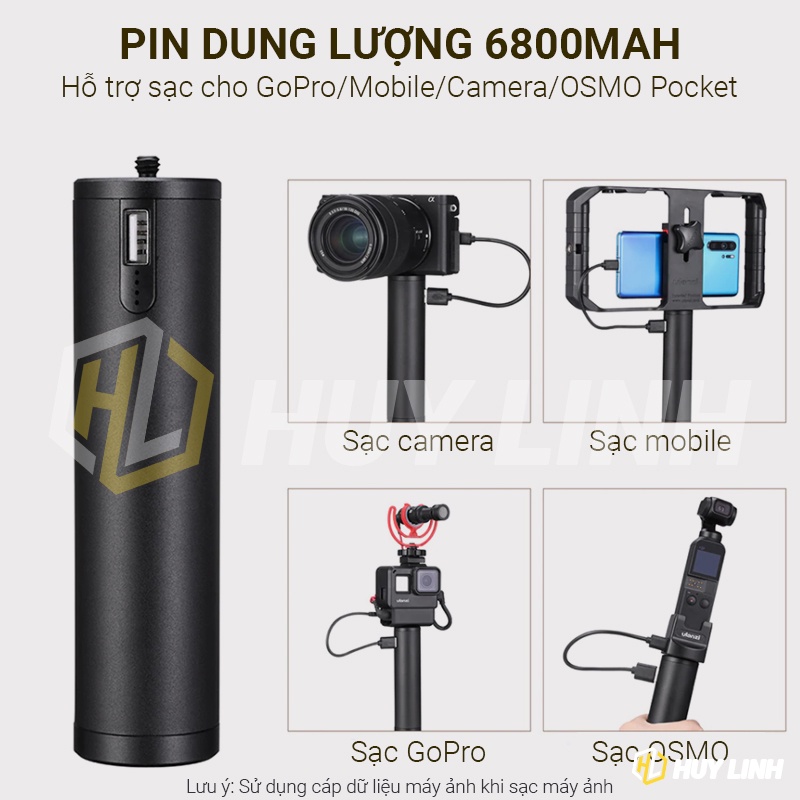 Tay cầm kiêm sạc dự phòng Ulanzi BG-2 6800mAh - Dùng cho Gopro, OSMO, Smarphone, Action Camera