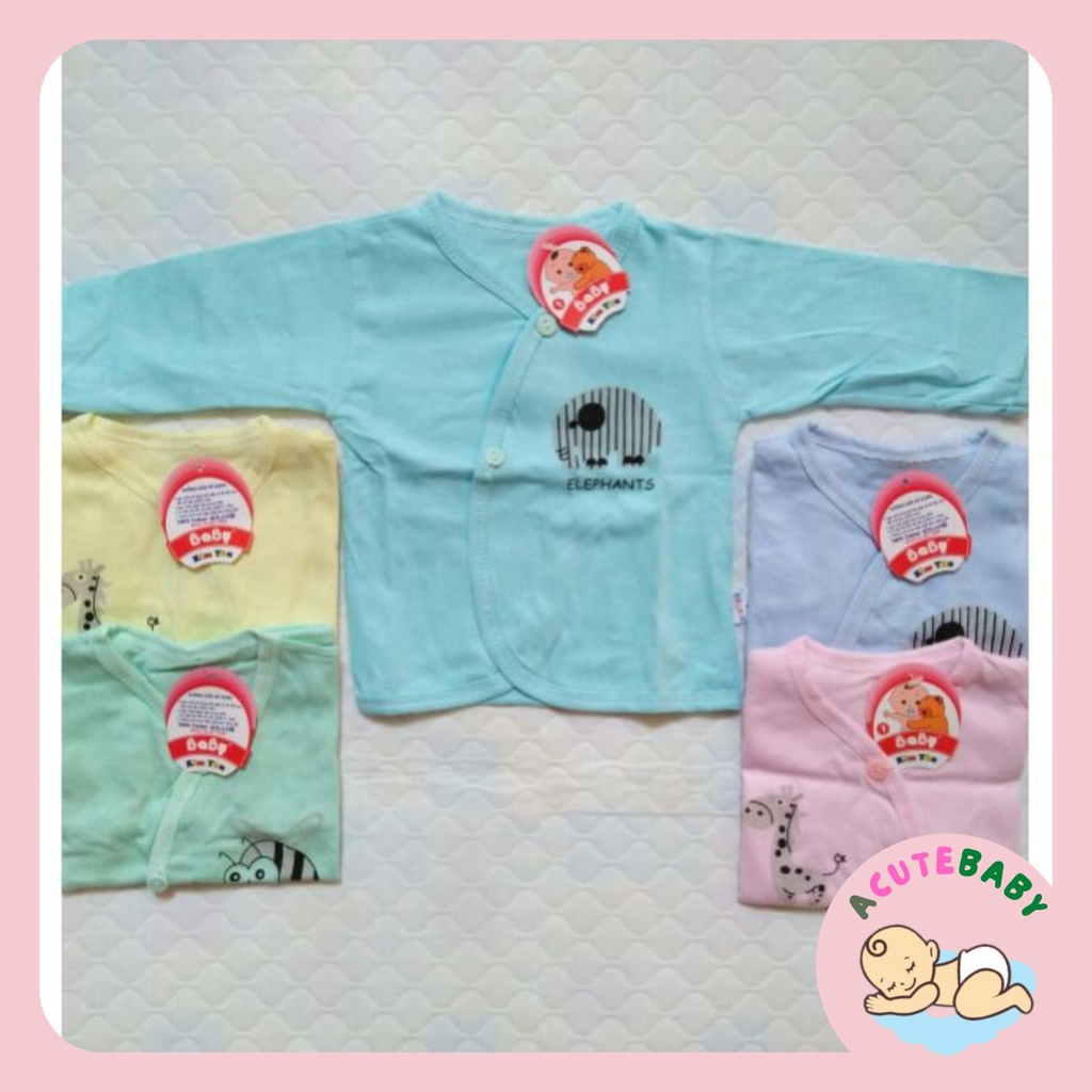 Áo sơ sinh dài tay cho bé trai gái kim thu vạt chéo màu