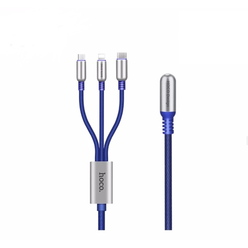 Cáp 3 đầu Hoco U17 - Lightning Và Micro USB - Type C- Dây 1.5 Mét - Chính Hãng - Bảo Hành 1 Đổi 1 Trong 12 Tháng