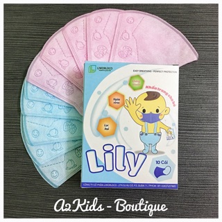 [Hàng sẵn] Hộp 10 cái khẩu trang LiLy 5 xanh 5 hồng cho bé từ 0 đến 6 tuồi