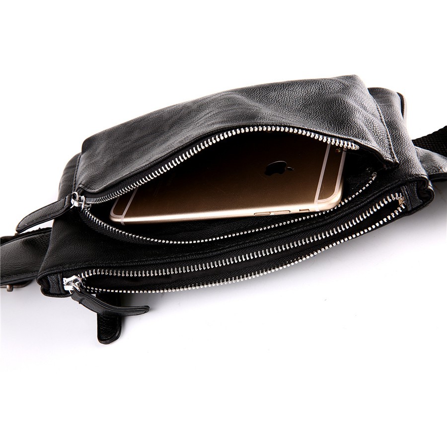 Túi Đeo Chéo Nam Mini Cá Tính Phom Hình Chữ Nhật Bền Đẹp Giá Rẻ Da PU Mềm Mại Chống Nước 3 Ngăn Rộng Rãi Tiện Lợi