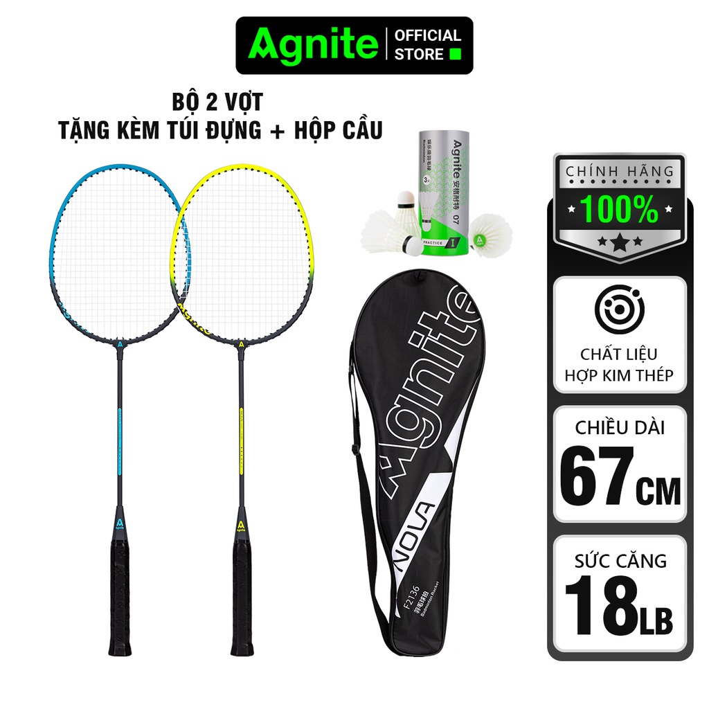 Bộ 2 vợt cầu lông chính hãng AGNITE, khung carbon cao cấp siêu nhẹ, chuyên nghiệp - giá rẻ, bền đẹp