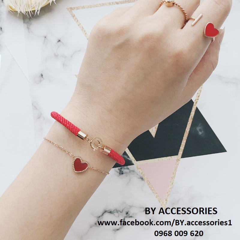 Lắc tay titan trái tim 2 màu đỏ - trắng cực xinh không gỉ
