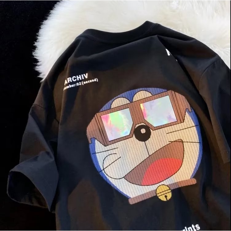 Áo Thun Tay Ngắn Dáng Rộng Mềm Mại Thoải Mái In Họa Tiết Hoạt Hình Cho Nam