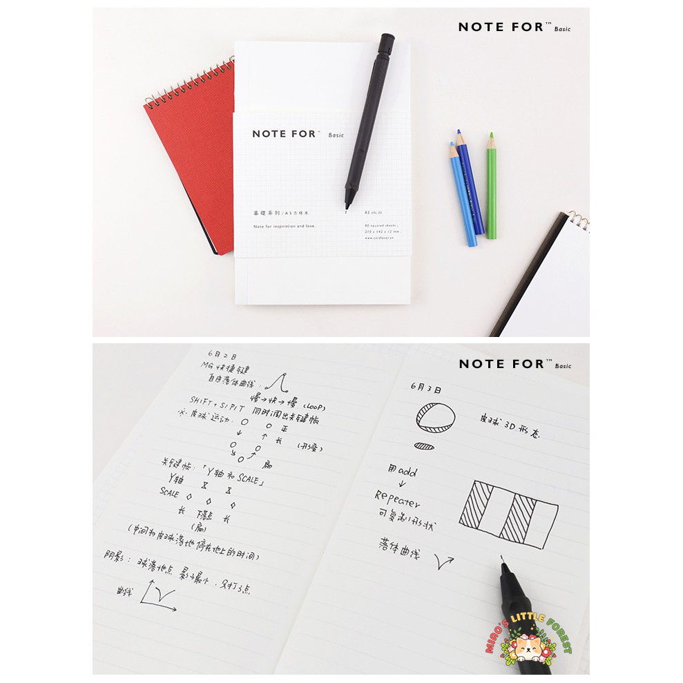 Sổ tay NOTEFOR giấy kẻ ô ly size A5 làm bujo