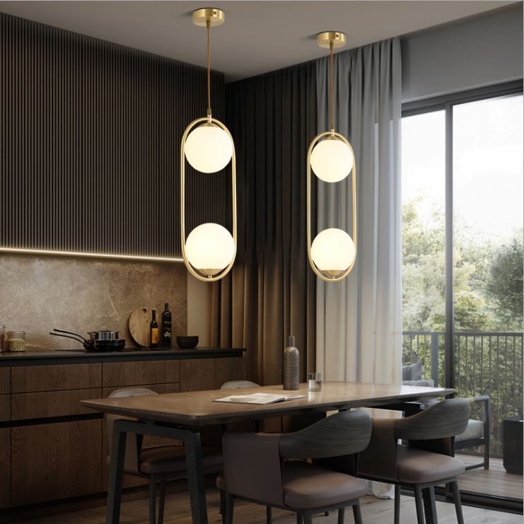 Combo đèn thả MONSKY ZATEM chao thủy tinh địa cầu, khung mạ vàng hình Elip 2 đầu độc đáo - kèm bóng LED chuyên dụng