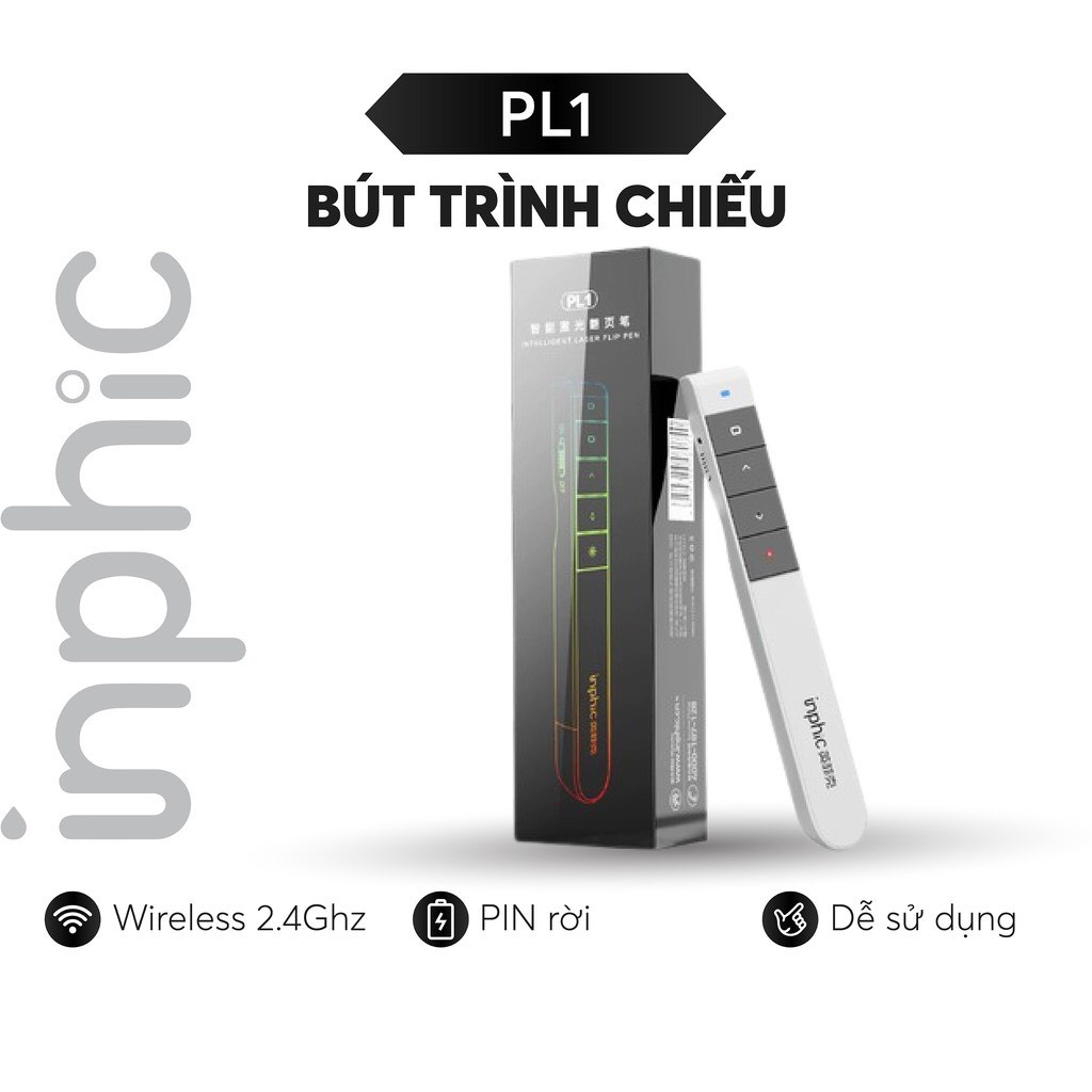 Bút Trình Chiếu Powerpoint Thuyết Trình Laser Inphic L1P Chiếu Slide Điều khiển 2 Màn Hình / Pin Sạc / Xa 100M