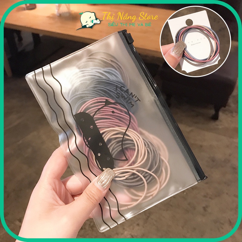 Set 100 chun buộc tóc trơn nhiều màu kèm túi zip