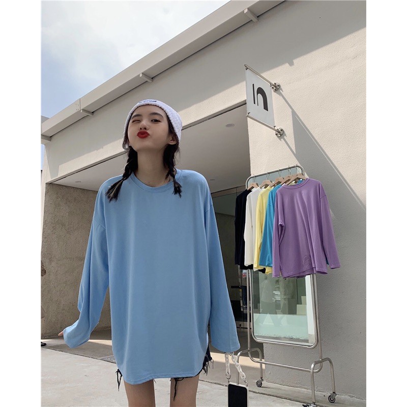 [CÓ SẴN]Áo phông dài tay xanh pastel  phong cách ulzzang