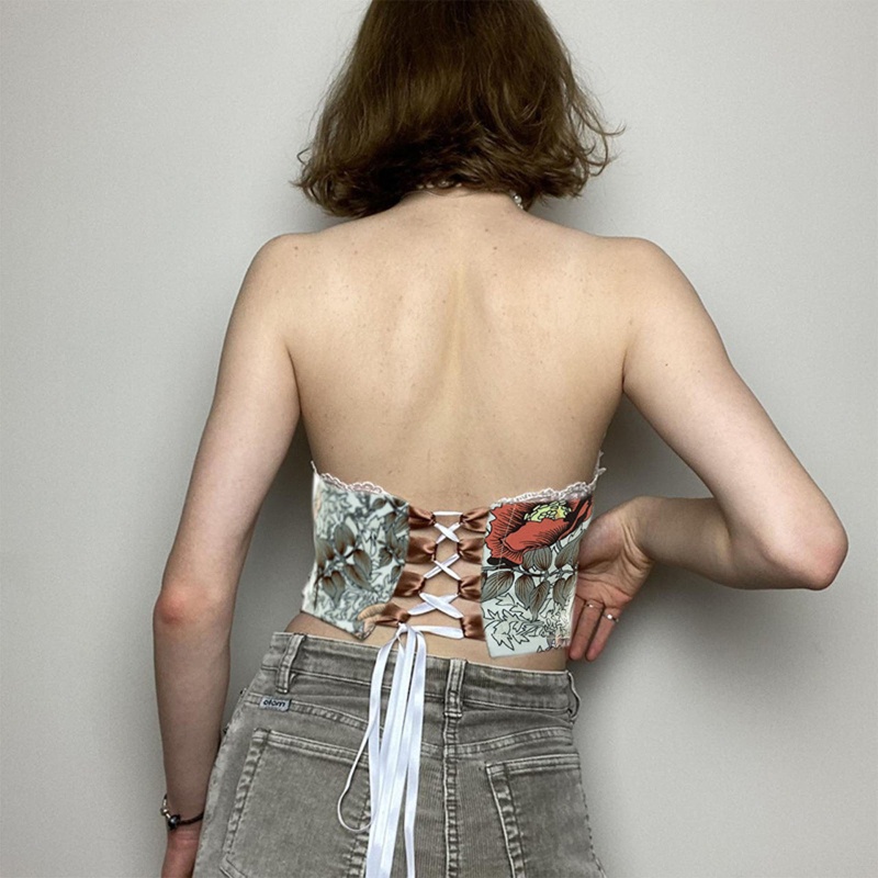 Ivy Áo Thun Nịt Bụng Không Tay In Hoa Thanh Lịch Trang Trí Cho Nữ