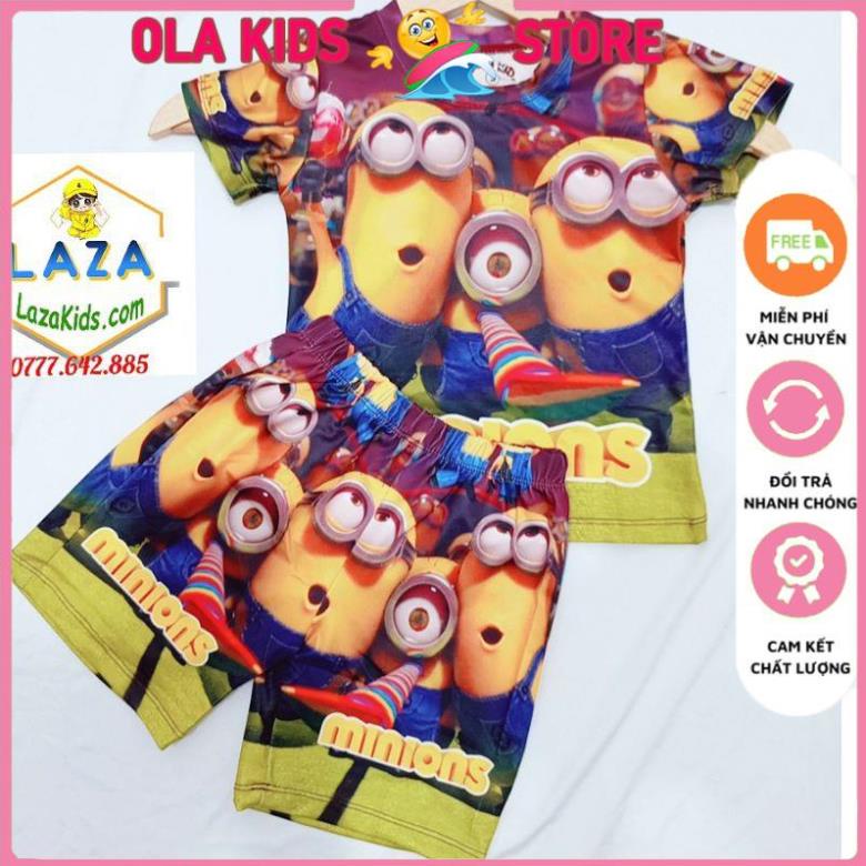 Bộ trẻ em thun lạnh in hình hoạt hình Đồ bộ bé trai- Hoạt hình 3D minion thun lạnh 4 chiều Ola Kids