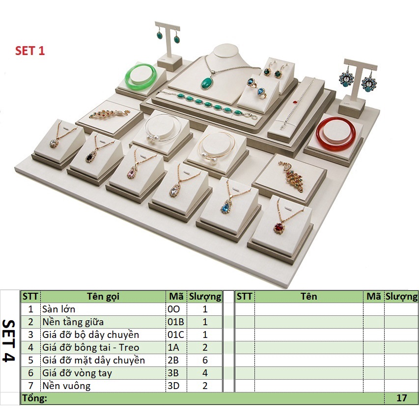 [D1CB] Bộ giá gỗ bọc da sần trưng bày trang sức lai trim chụp mẫu ảnh 3D rất đẹp 20 mẫu