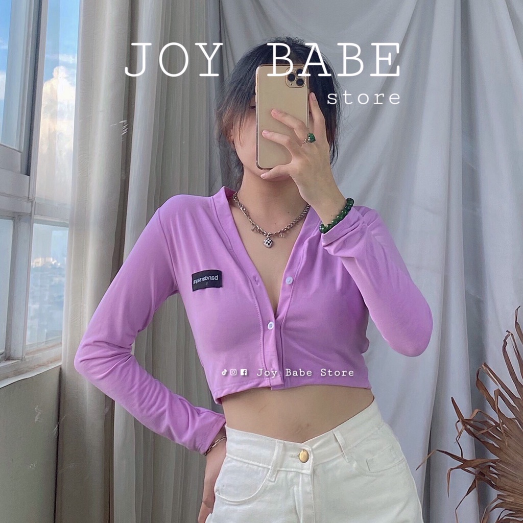 Áo croptop tay dài Joy Babe 💖 thun xịn hack dáng co giãn 4 chiều,nút gài tháo rời,áo croptop kiểu nữ CROD 25 SALE