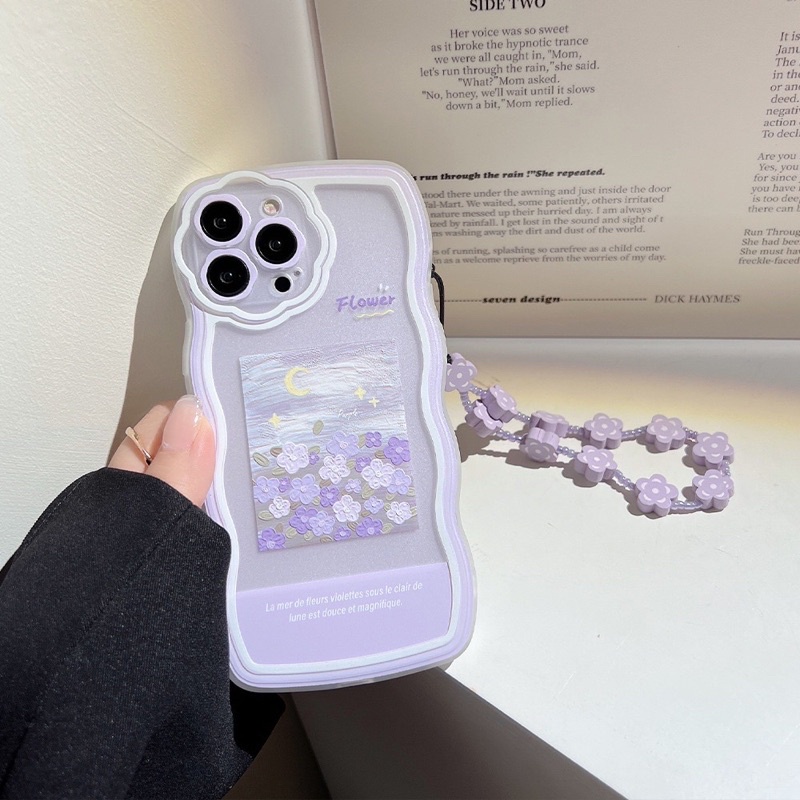 Ốp lưng iphone mềm dẻo viền mây trong suốt màu tím có bức hình bông hoa nhẹ nhàng, pastel