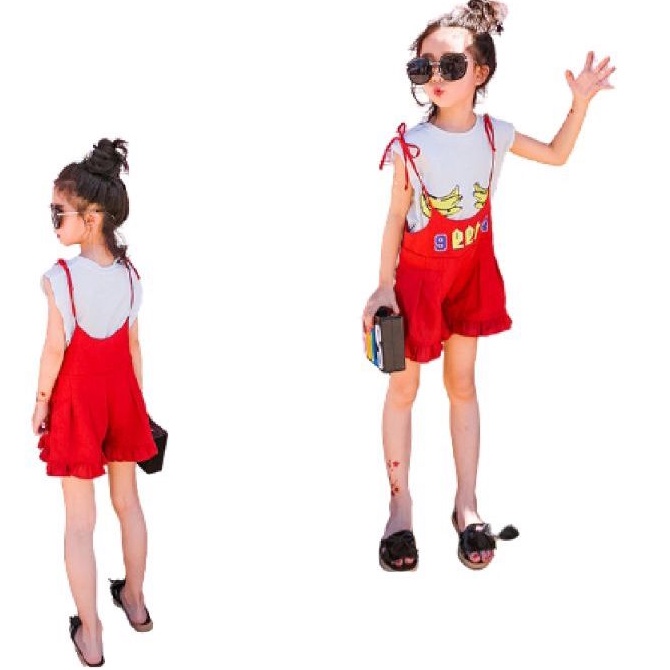 Jumpsiut bé gái thời trang trẻ em quần ngắn dây vai điều chỉnh