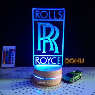 Đèn Để Bàn, Đèn Ngủ Logo Xe Ôtô Rolls-Royce - 16 Màu Kèm Khiển Và Dây Cáp.
