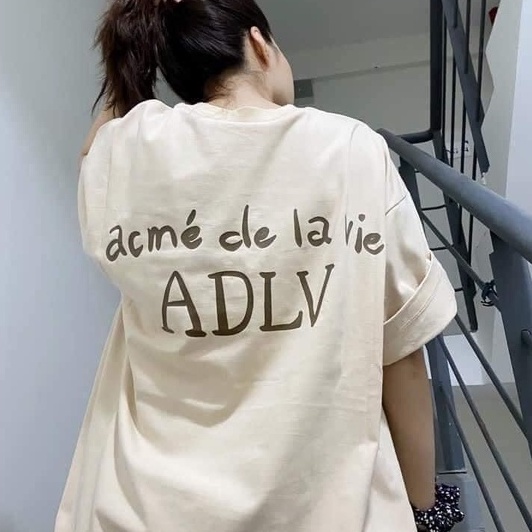 Áo thun tay lỡ form rộng nam nữ ADLV màu be hai mặt trước sau | BigBuy360 - bigbuy360.vn