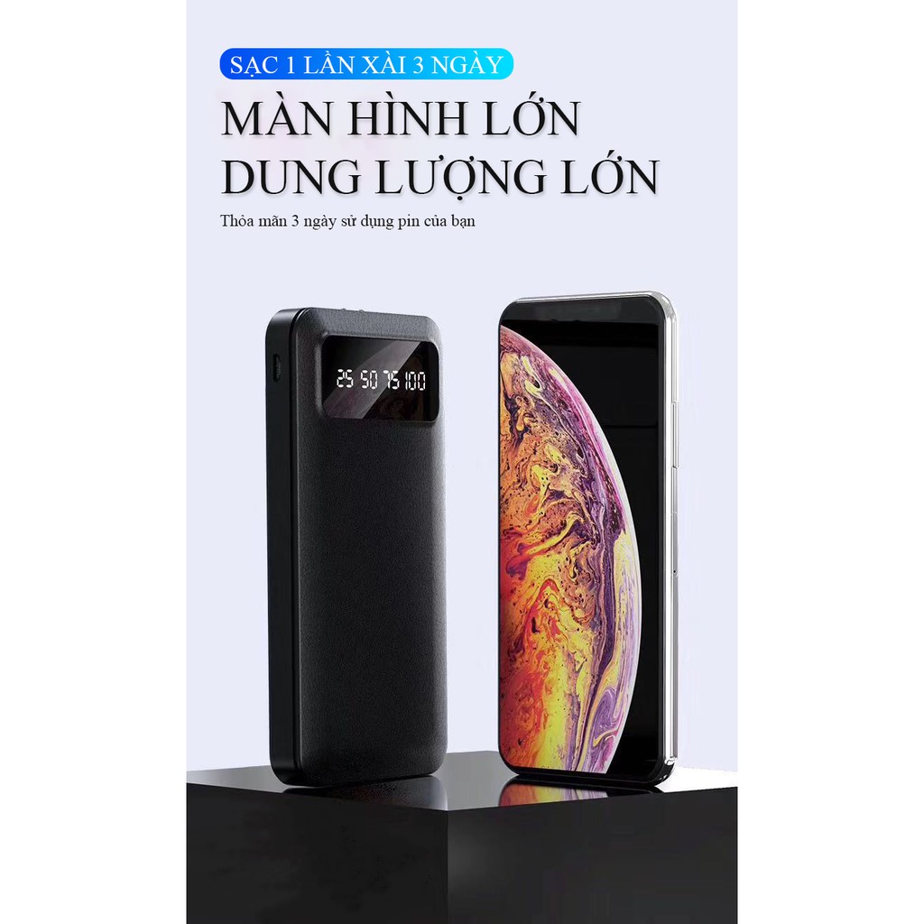 Pin sạc dự phòng dung lượng 15000mAh YM195 1 cổng vào mirco 2 cổng USB kèm 2 đèn pin nhỏ gọn mỏng 3 in 1 dễ dàng bỏ túi