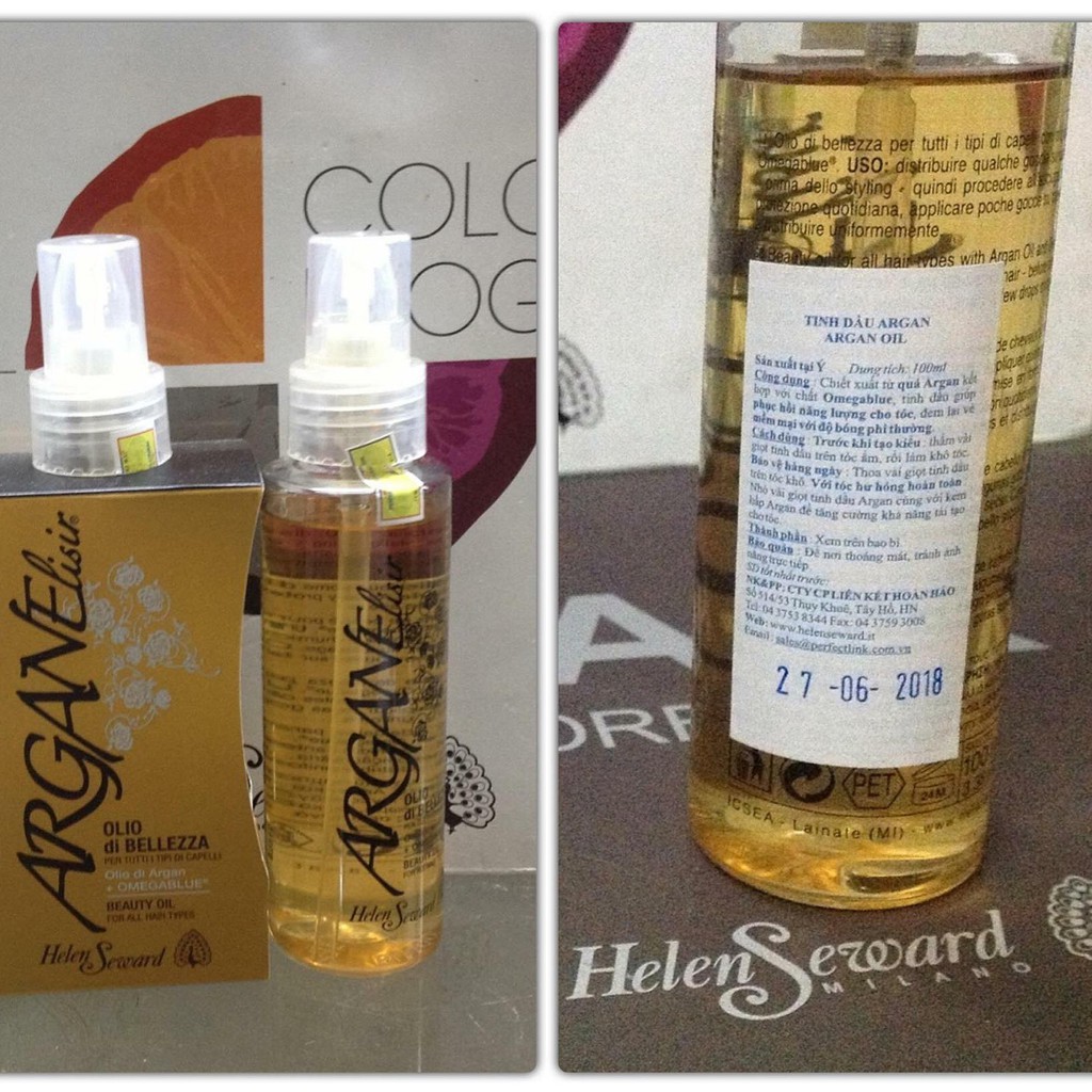 Tinh dầu dưỡng tóc hư tổn Argan Oil ELISIR Helen Seward 100ml ( Italia )
