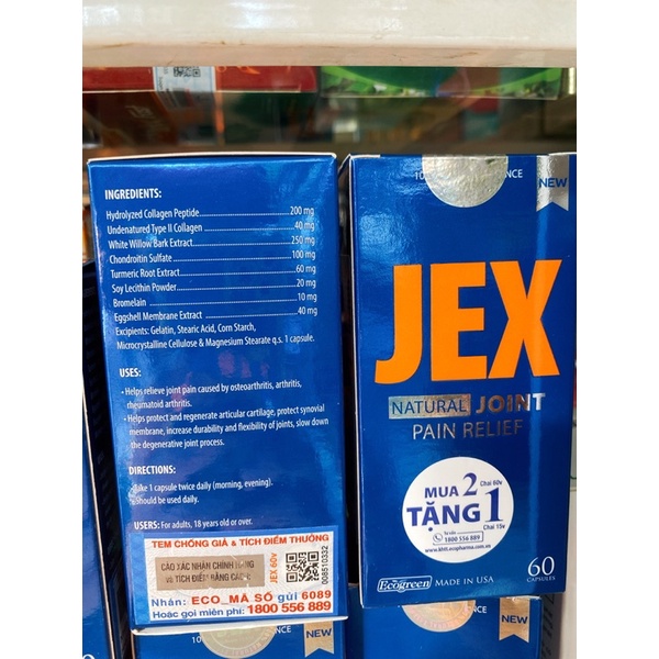 [chính hãng] JEX NATURAL JOINT PAIN RELIEF 60 viên, tích điểm mua 2 tặng 1.