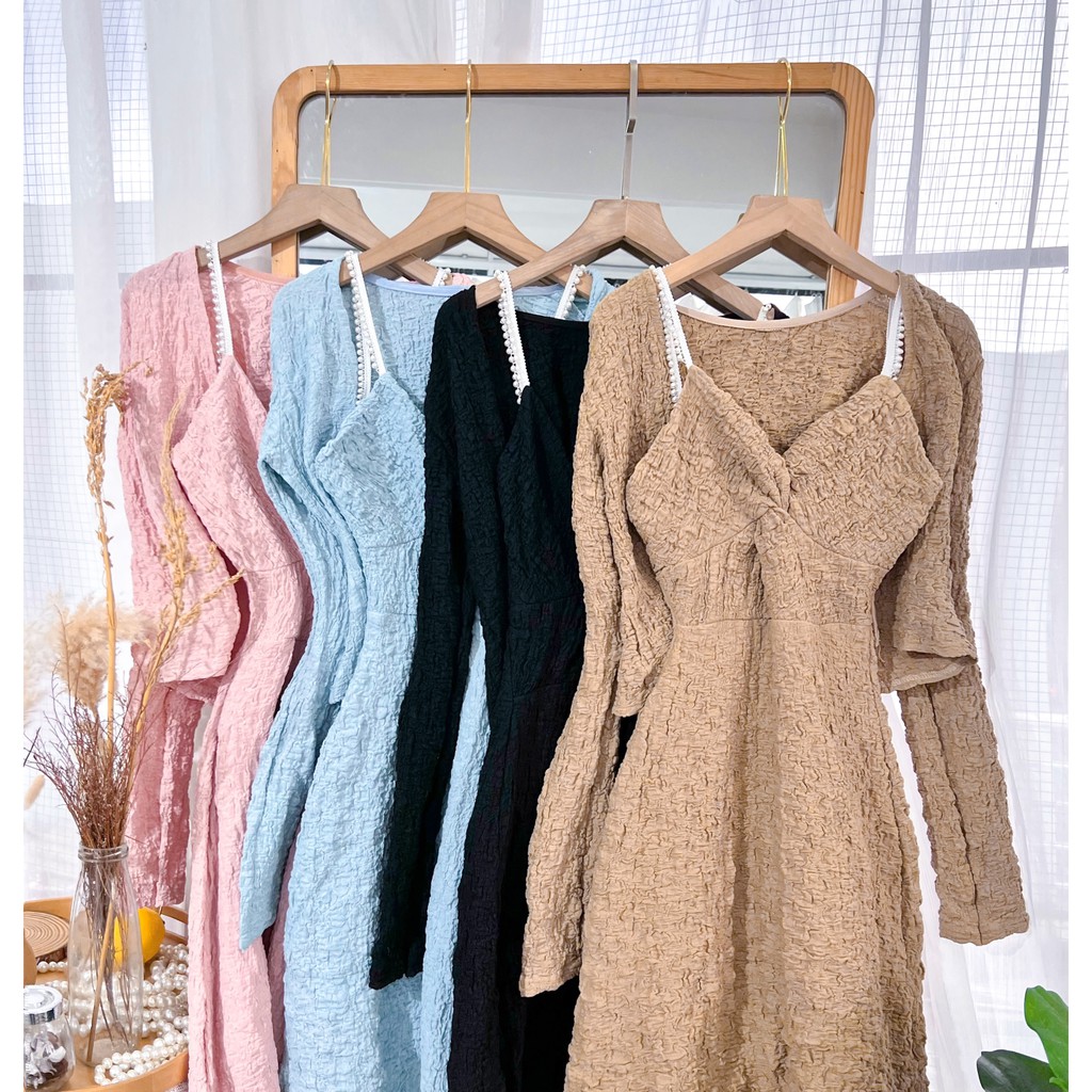 SET ĐẦM 2 DÂY XOĂN NGỰC + KHOÁC CROPTOP