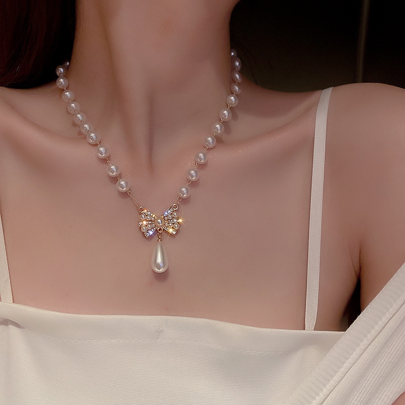 Vòng cổ Chuỗi Dài Đính Ngọc Trai/Nơ/Hoa Thời Trang Cổ Điển Cho Nữ