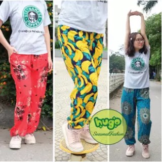 Combo 5 Quần lanh 🌈 may tại xưởng 🌈 quần alibaba nam nữ phom rộng họa tiết thổ cẩm nhiều màu  - Hugo Shop