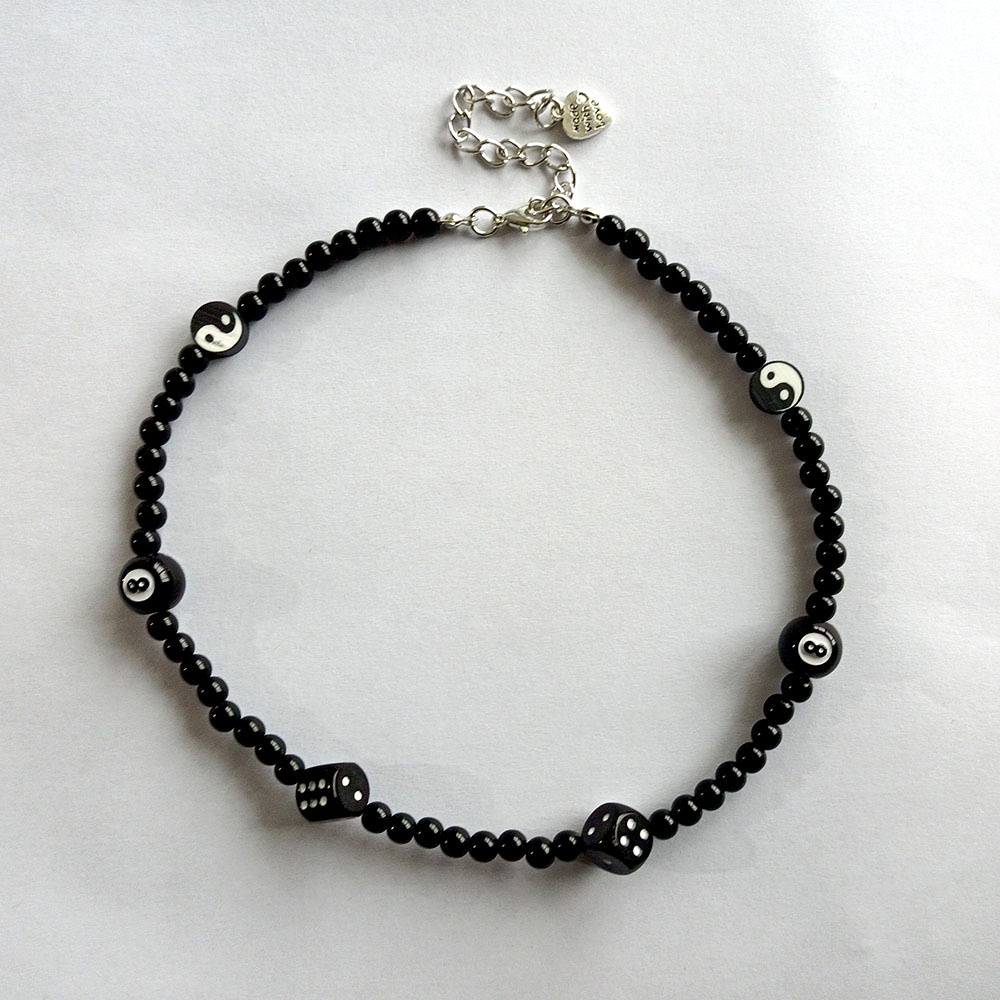 Dây chuyền vòng cổ dạng hạt bi đen phong cách trendy 2022 mama king