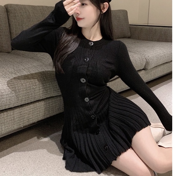 [Sẵn] Đầm len dệt kim dáng ngắn, váy len dáng xòe dễ thương hàng quảng châu có video ảnh thật | BigBuy360 - bigbuy360.vn