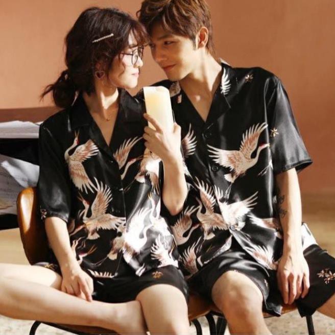 Bộ Đồ Ngủ Đôi Lụa Nam Nữ, Bộ Pijama Hình Hạc Siêu Cute Cho Cặp Đôi 😍  ཾ