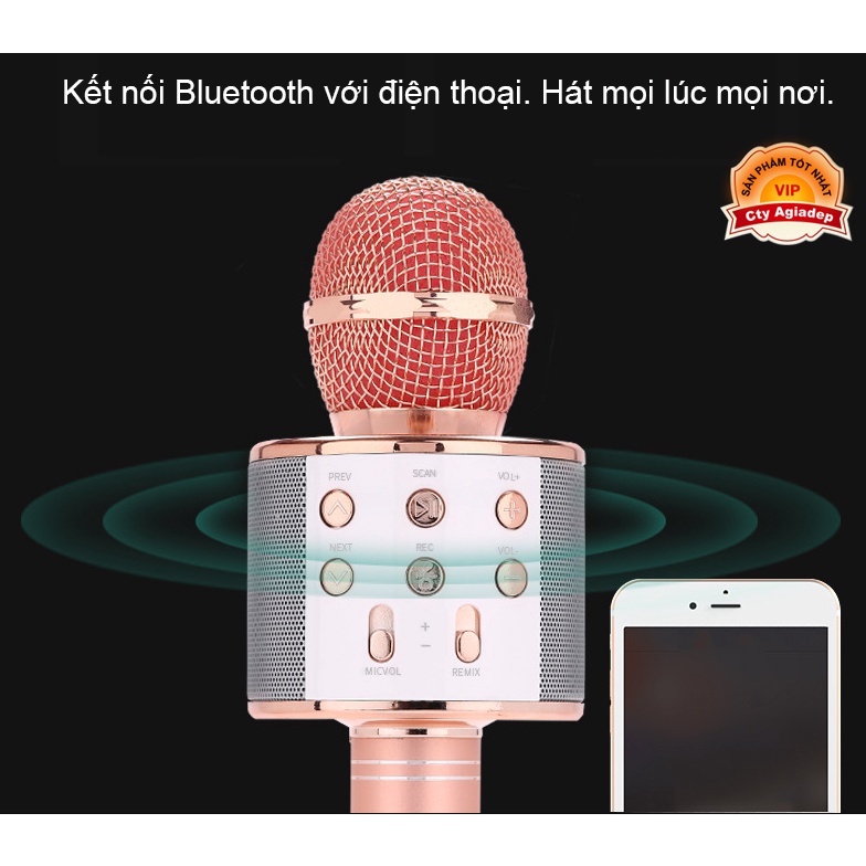 Mic micro hát karaoke cho điện thoại kết nối bluetooth S8 pin sạc