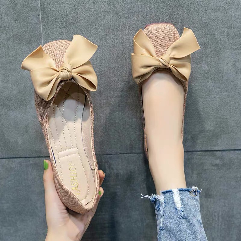 Free Ship 50k giày búp bê nữ chất dạ thắt nơ bản to cực xinh