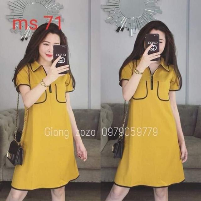 Đầm suông phối màu vàng bigsize 65_90 kì