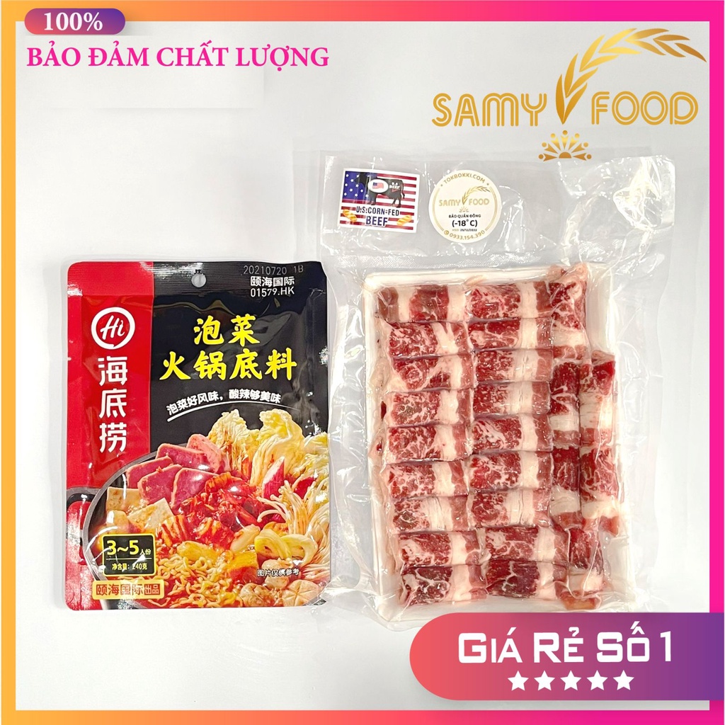 [LẨU HAIDILAO] 500G BÒ BA CHỈ + CỐT LẨU KIM CHI HAIDILAO THƯỢNG HẠNG