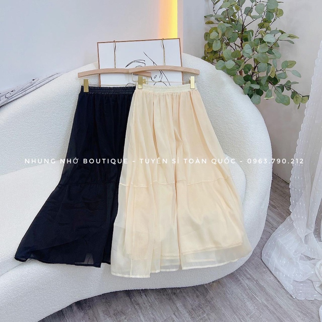 Chân váy tơ xoè trơn quốc dân 2 lớp cạp chun co giãn hàng Quảng Châu A1251N Nhung Nhớ