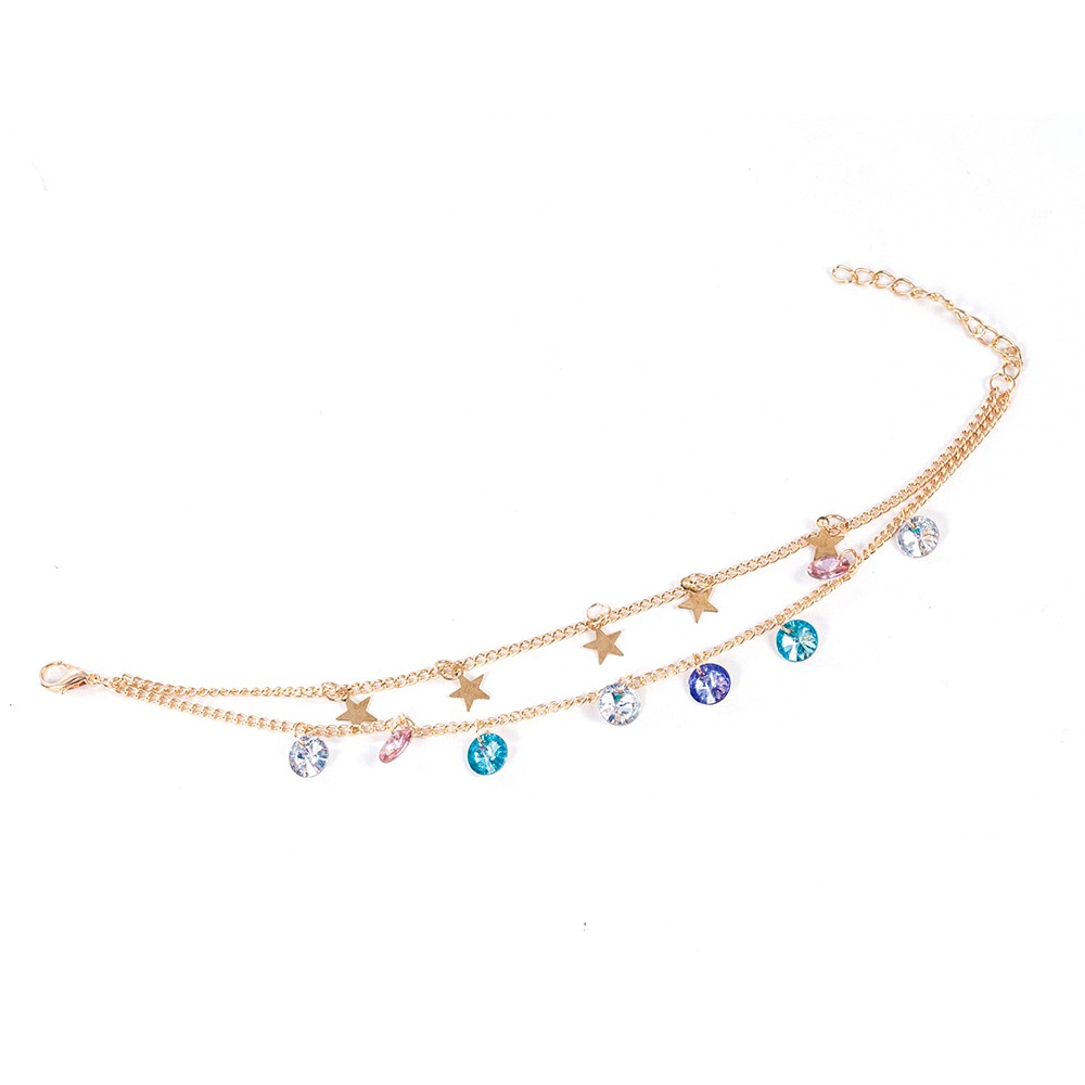 [READY STOCK] Fashion Beach Colorful Crystal Star Anklet Shiny Women Double Layer Feet Chain | BigBuy360 - bigbuy360.vn