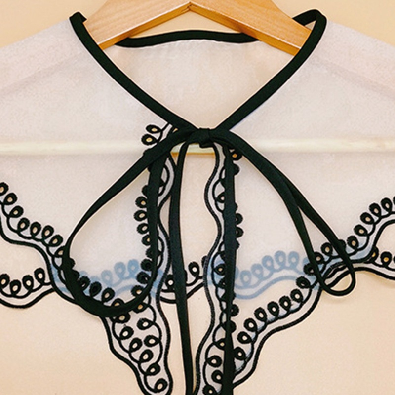 Khăn Choàng Cổ Thủy Thủ Phối Ren Lưới Thêu Họa Tiết Gợn Sóng Có Thể Tháo Rời Cho Nữ