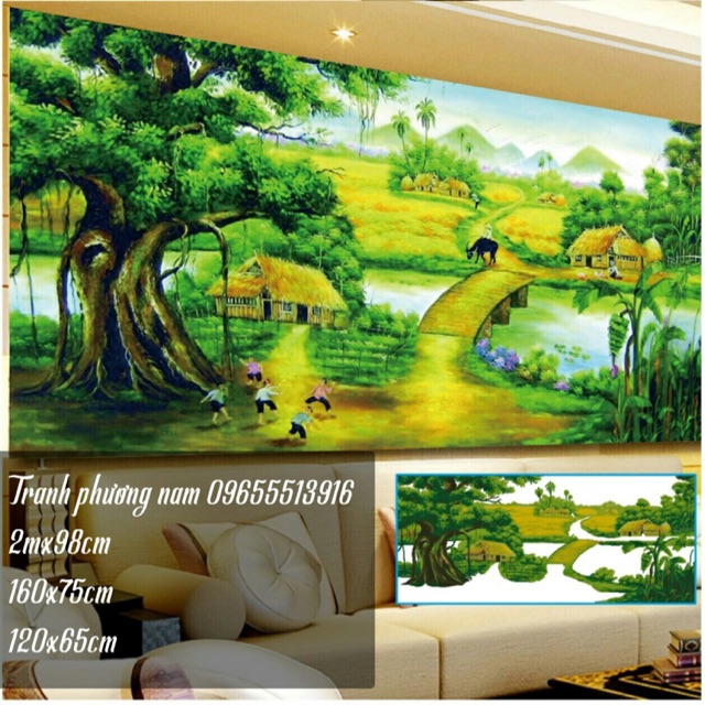 Tranh đính đá phong cảnh làng quê tuyệt đẹp 150x70cm | Shopee Việt Nam