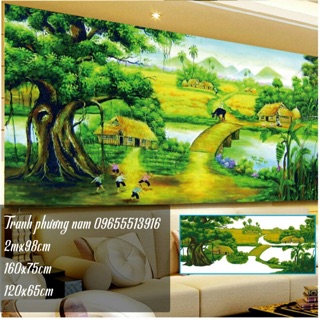 Tranh đính đá phong cảnh làng quê tuyệt đẹp 150x70cm