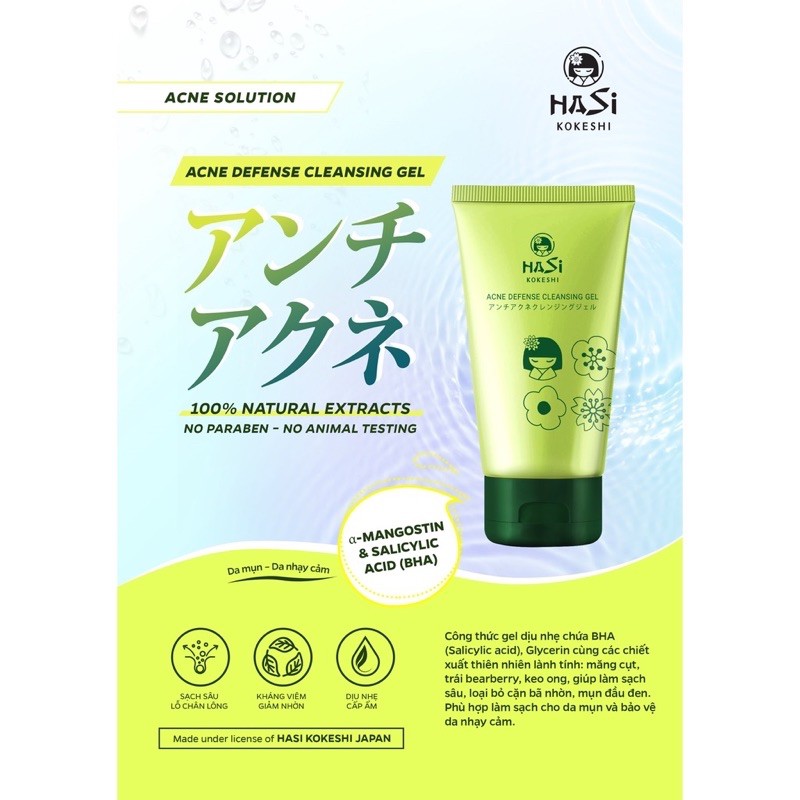 Combo Chăm Sóc Da Mụn Hasi Kokeshi [Gel Rửa Mặt 100ml + Chấm mụn 5ml]