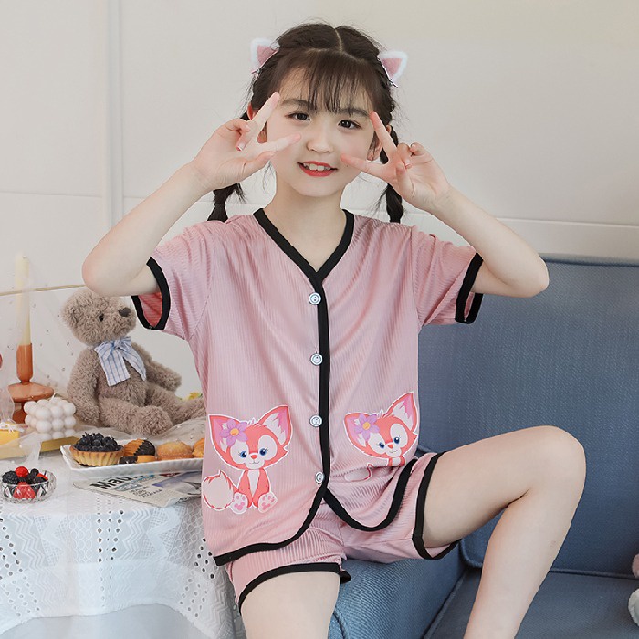 Bộ Đồ Ngủ Tay Ngắn Chất Cotton In Họa Tiết Dễ Thương Cho Bé Gái