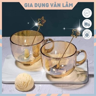 Ly thủy tinh sang trọng màu hổ phách, cốc thủy tinh chịu nhiệt dung tích lớn 480ml