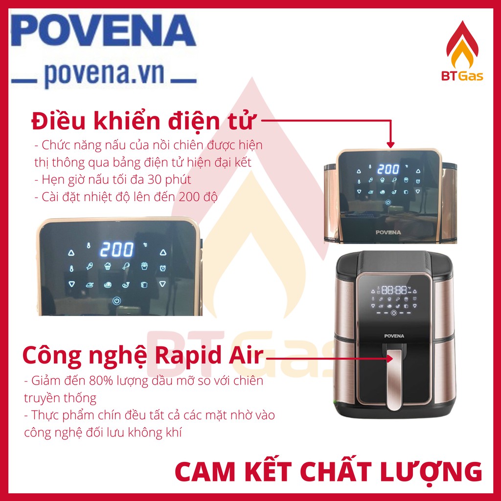 [Mã ELHADEV giảm 4% đơn 300K] Nồi Chiên Không Dầu Điện Tử 6.5L Povena PVN-6265 / Hàng Việt Nam Chất Lượng Cao