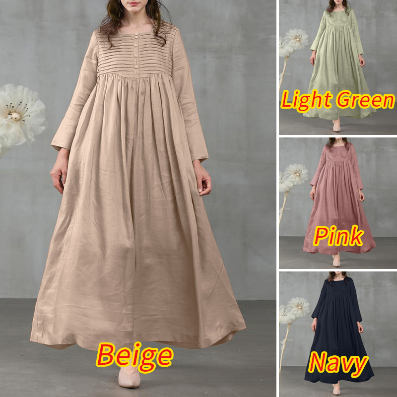 Đầm ZANZEA Cho Nữ Tay Dài Cổ Vuông Xếp Ly Thời Trang