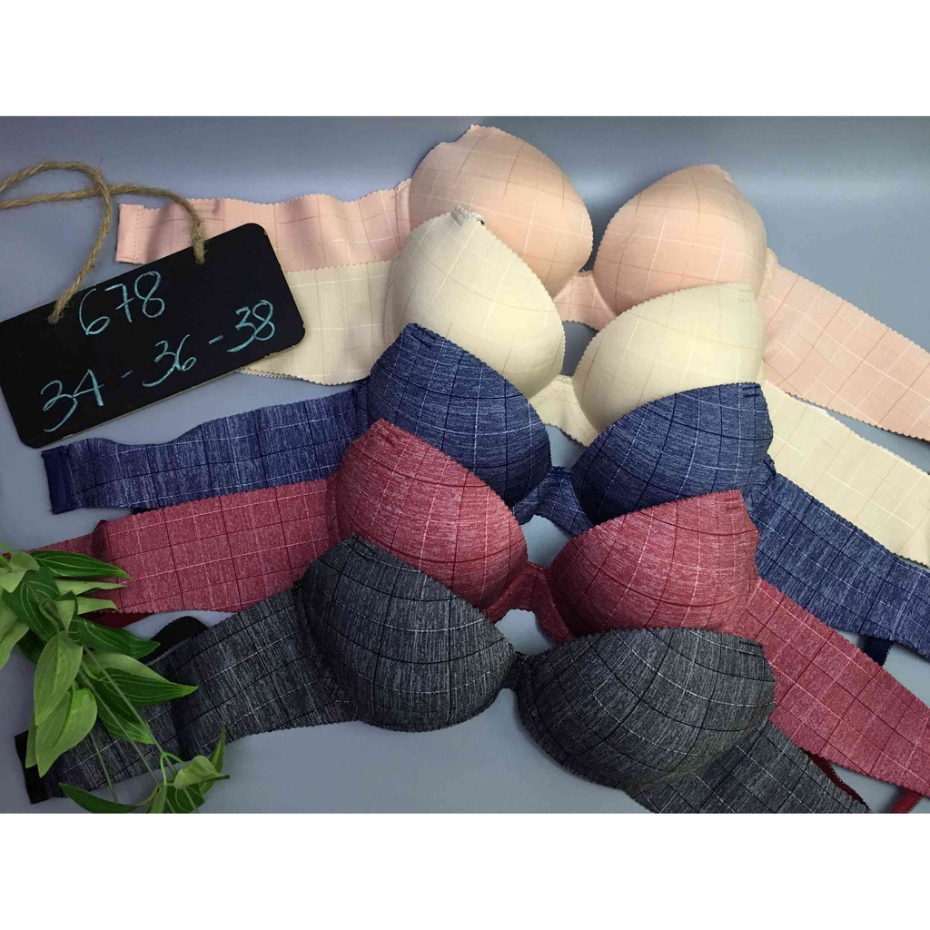 Áo ngực su sọc kẻ ô thông hơi mút kép nâng ngực