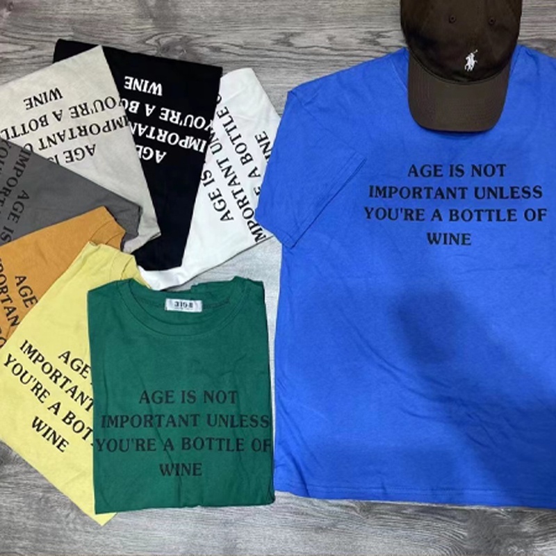 Áo thun nam nữ 3158 tay lỡ form rộng in chữ chất cotton hàng Quảng Châu ANDOSA AT10