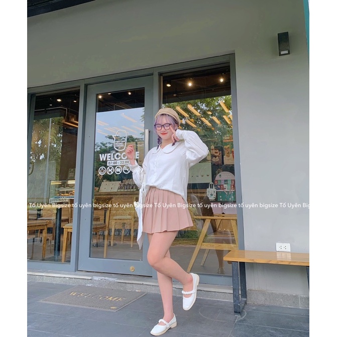 (T.U Bigsize 50-80kg) Áo Sơ Mi Cổ Bèo Tay Sen Chất Thô Sần